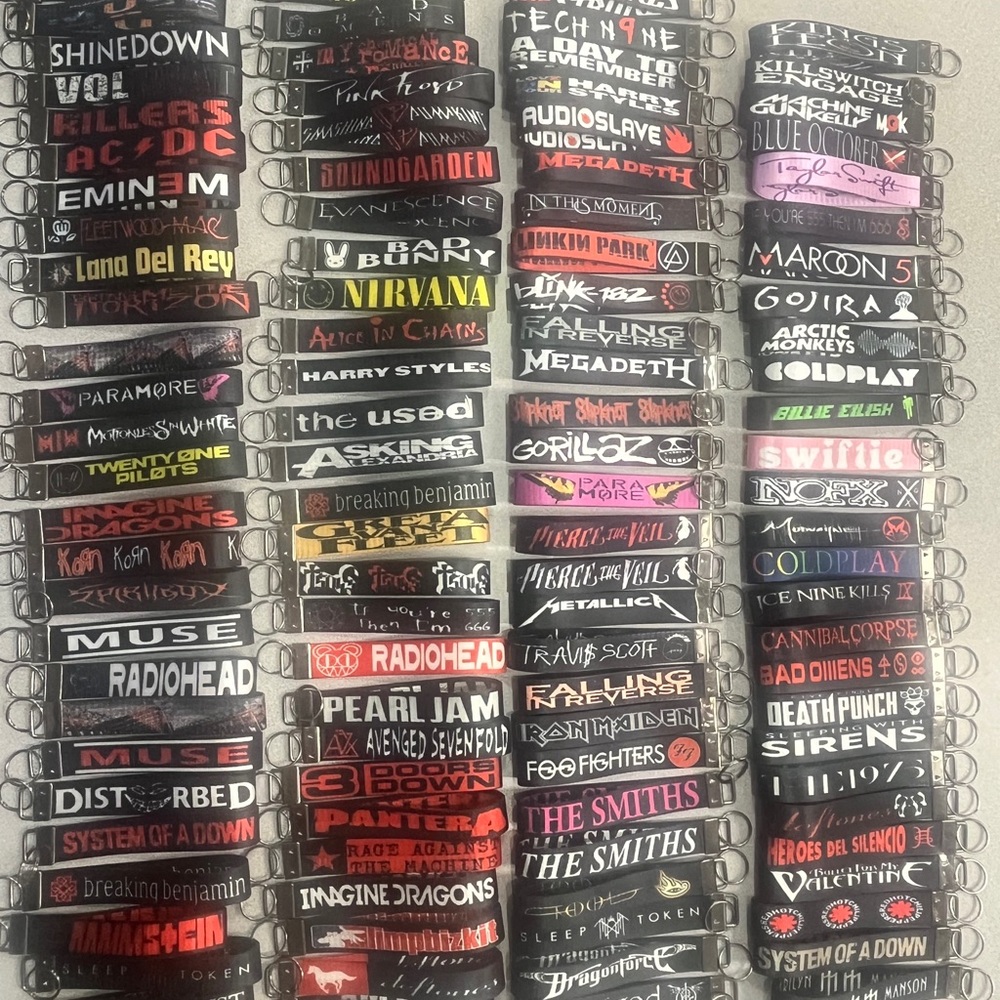 Awesome brand new music related wristlet keychains! Large variety of rock bands